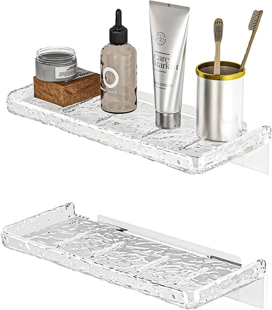2 Piece Shower Organizer, Wall Floating Shelf, Clear Wall Mounted Organizer for Bathroom Storage and moreAcrylic No Drill Wall Mount Adhesive Shelf