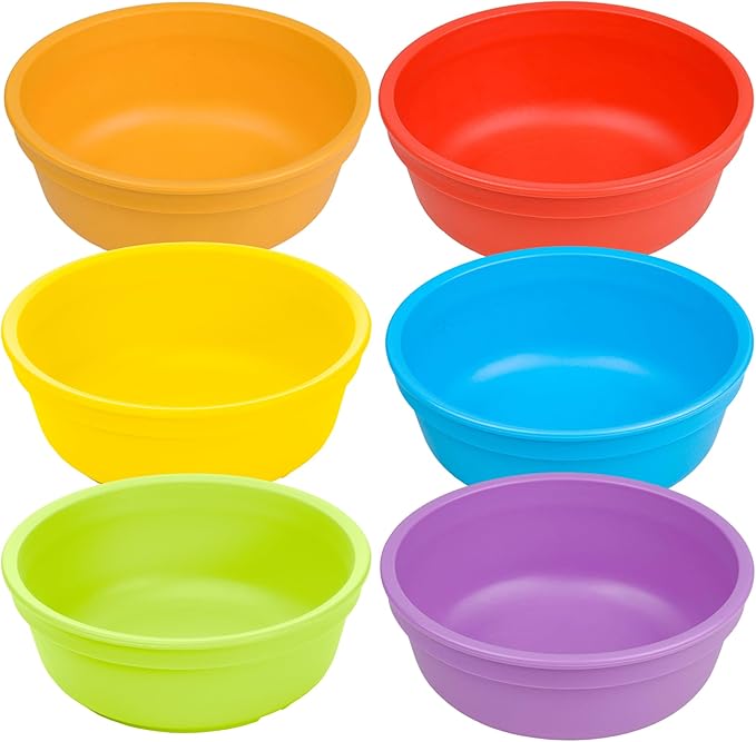 Re-Play 12 oz. Toddler Bowls Set of 6 - Kids Deep-Walled, Durable & Reusable Snack and Meal Bowls, Dishwasher & Microwave Safe, BPA-Free, Made in USA from Recycled Plastic, Crayon Box