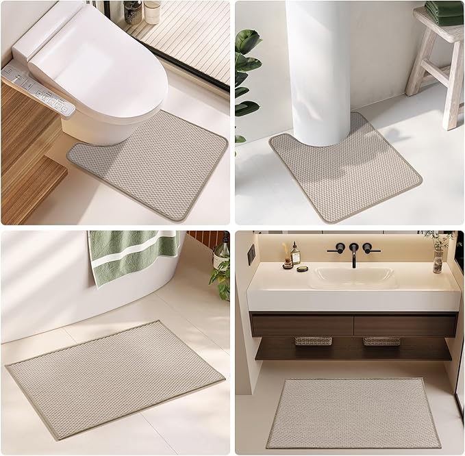 Large Bathroom Rugs Non Slip Washable Bath Rugs Super Absorbent Bathroom Rug Thin Quick Dry Low Pile Bath Mats, Beige 36"x60"