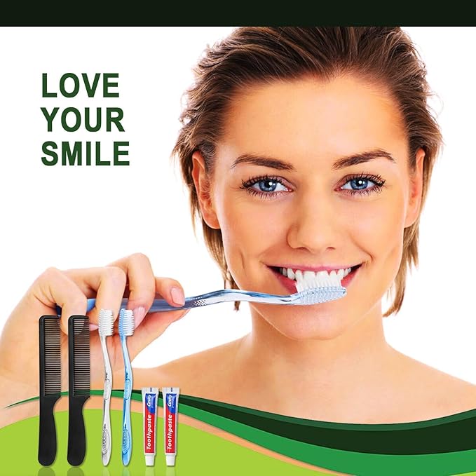 200 Pack Disposable Toothbrushes with Toothpaste and Comb for Homeless Individually Wrapped,10g Travel Toothpaste,7inch Black Hair Comb