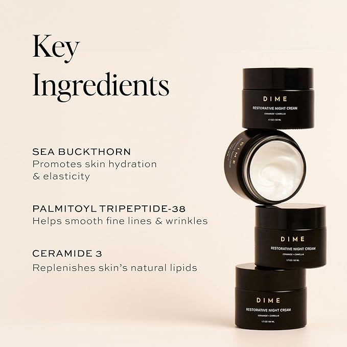 DIME Beauty Restorative Night Cream, Facial Moisturizer with Ceramides and Sea Buckthorn, 1.7 oz / 50 ml in Pump