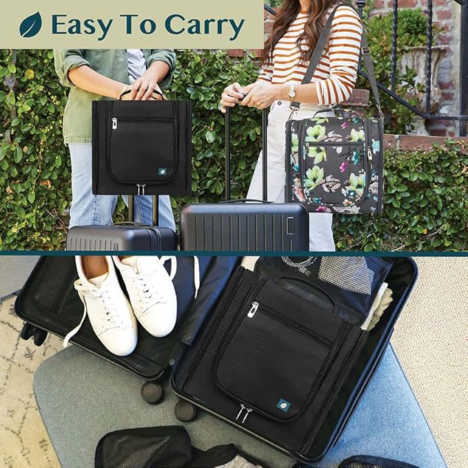 PAVILIA Extra Large Toiletry Bag Travel Bag for Women Men, Hanging Cosmetic Organizer, Water Resistant Makeup Bag for Accessories Toiletries, Travel Essentials Kit (Black)