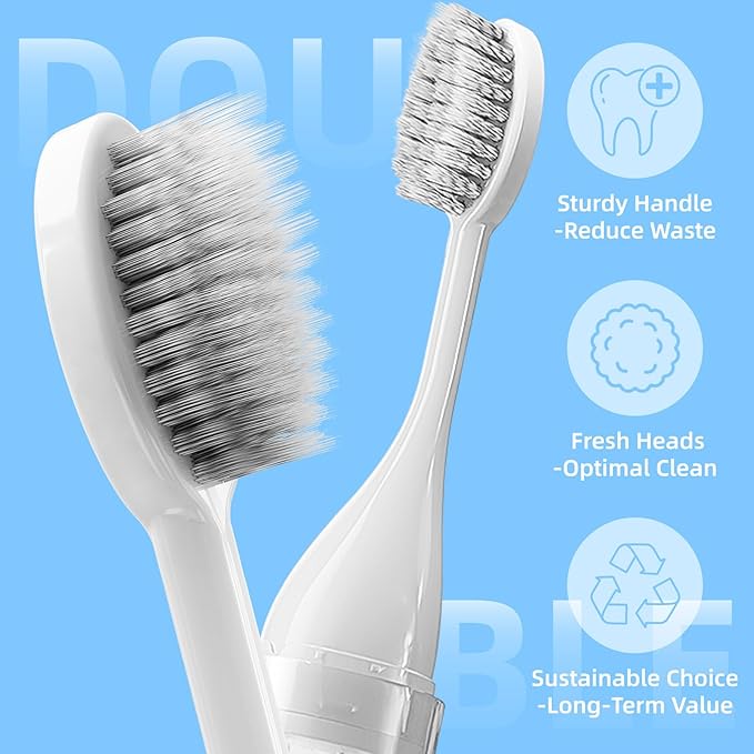 Travel Toothbrush with Built-in Toothpaste Container, Foldable Toothbrush with 2 Soft Brush Head, Portable Reusable Toothbrushes for Business Trips, Camping, Travel Size（White）