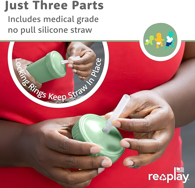 Re-Play 10 oz. Straw Cups for Kids with Silicone Locking Straws - Dishwasher & Microwave Safe - Made in USA - Set of 4-7.37" x 7.37" x 1.25" - Desert Roses