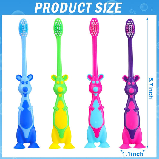 Gerrii Kids Toothbrushes Bulk Soft Lovely Little Kangaroo with Covers Suction Cup Individually Wrapped for Children Toddler Home School Camp Daycare Travel (150 Pcs)