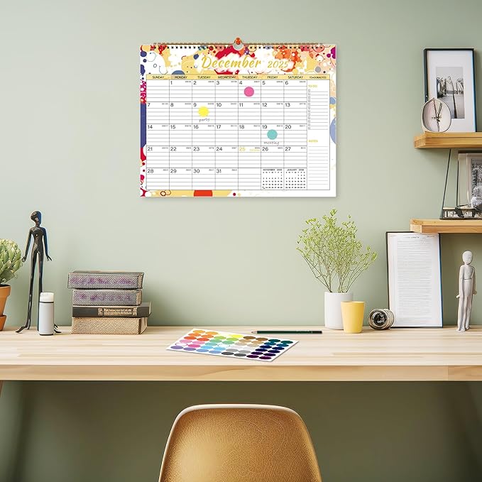 2025-2026 Wall Calendar, Calendar 2025-2026, 18 Month Calendar July 2025 - December 2026, 14.8" X 11.5", Calendar with Twin-Wire Binding, Hanging Hook and Julian Dates (Multi Colorful)