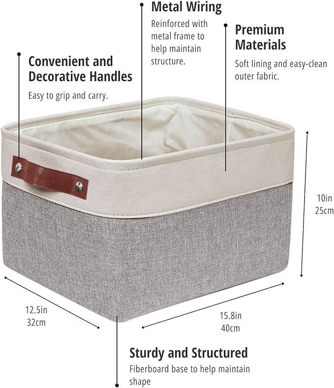 DECOMOMO Storage Baskets for Shelves - Fabric Storage Bins, Linen Closet Organizers and Storage (Grey & White, XL - 3 Pack)