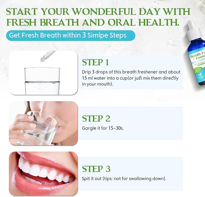 Bad Breath Treatment for Adults,Natural Breath Freshening Drops for Bad Breath, Fast-Acting, Long-Lasting, Boosts Confidence for Socializing, Alcohol-Free