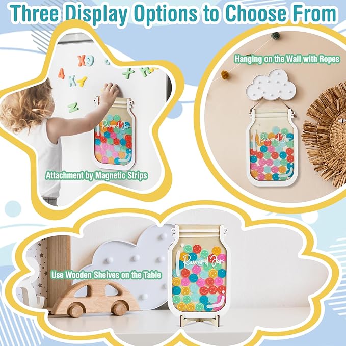 [Upgrade]Herda Magnetic Reward Jars for Kids with 54Pcs Smiley Tokens & 420 Holographic Star Stickers for Kids,Behavior Chart for Classroom,Reward Chart for Kids,Potty Training Chore Reward System