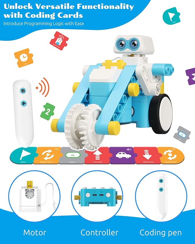 WhalesBot B3 Pro 24-in-1 Coding Robot Kit STEM Toy for Kids 4+, Advanced Smart Pen & Cards Programming, Educational Toy, Block Building Set with Controller&Motor&Sensors for Kids 4-6, 5-7