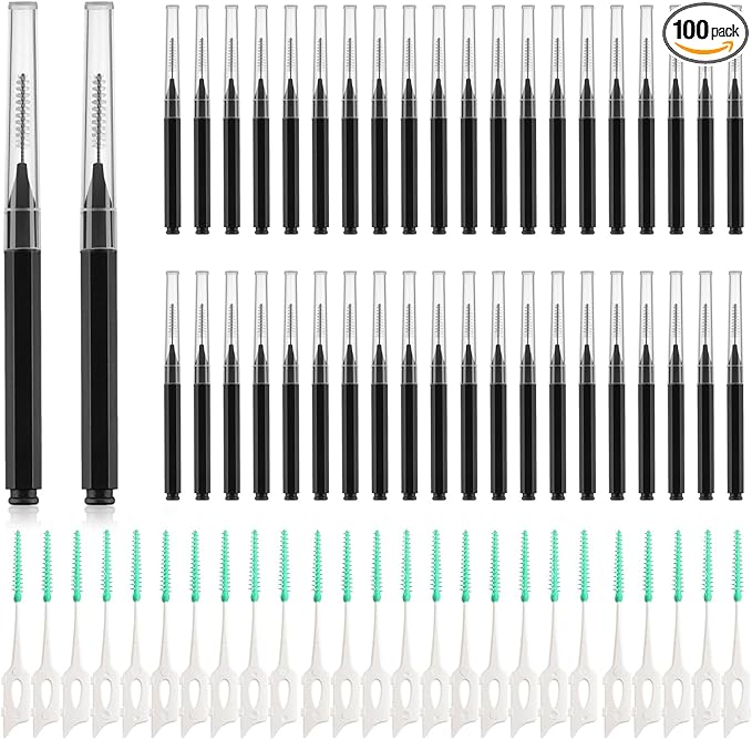 Interdental Brush, 100Pcs Soft Braces Brush Set, 40Pcs Tooth Flossing Head for Oral Hygiene Tooth Cleaning with 60pcs Disposable Braces Flossers Tooth Cleaning Tool (Stylish Colors,Multiple Sizes)