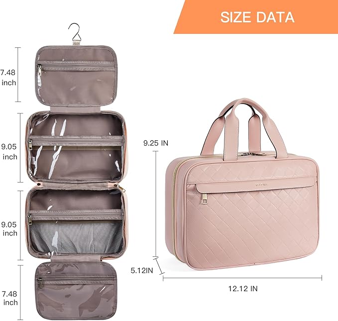 Telena Travel Toiletry Bag for Women with Hanging Hook, Water-resistant Cosmetic Bag Travel Organizer for Accessories, Toiletries, Shampoo