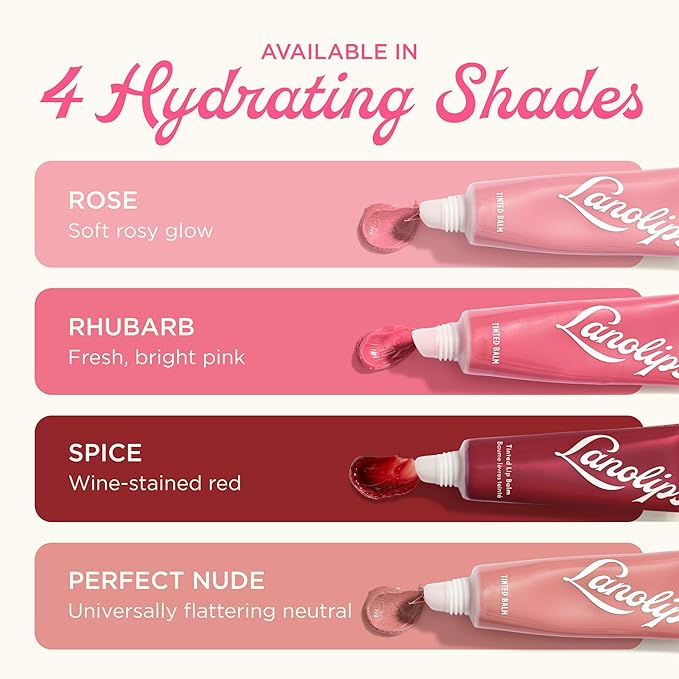 Lanolips Tinted Lip Balm - Enriched with Lanolin Oil for Shine & Hydration - Hydrating Tinted Lip Gloss Tube - Rose (12.5g / 0.44oz)