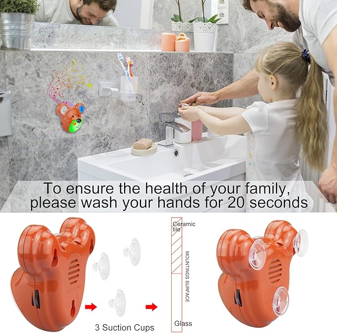 LUXSWAY Cute Animal Toothbrushing Timer for Kids with Musical Volume, 2 Minute Kid for Teeth, 20 Seconds Wash Hand Timer for Kids Training, Rechargeable Colored Led Light Visual Timer- Bear