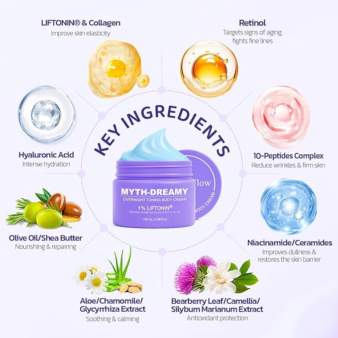 MYTH-Dreamy Overnight Toning Whip Firming Cellulite Cream, Skin Firming and Tightening Lotion While You Sleep - Helps Tighten Loose Skin & Cellulite on Body Belly Booty Arms Thighs with Gua Sha Tool