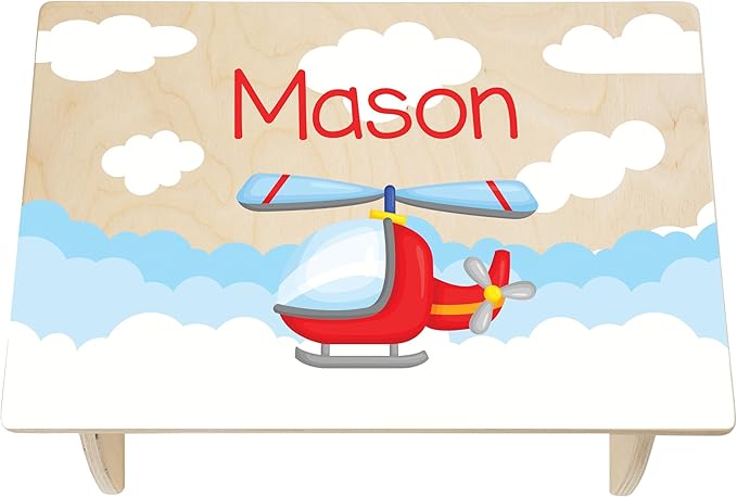 Airplane Step Stool for Toddlers- Personalized Wood Kids Step Stool with Name for Kitchen Sink, Bathroom, Potty Training, Toilet, Kitchen Sink- Sturdy and Safe- Made in USA by BloomOwl (Airplane)