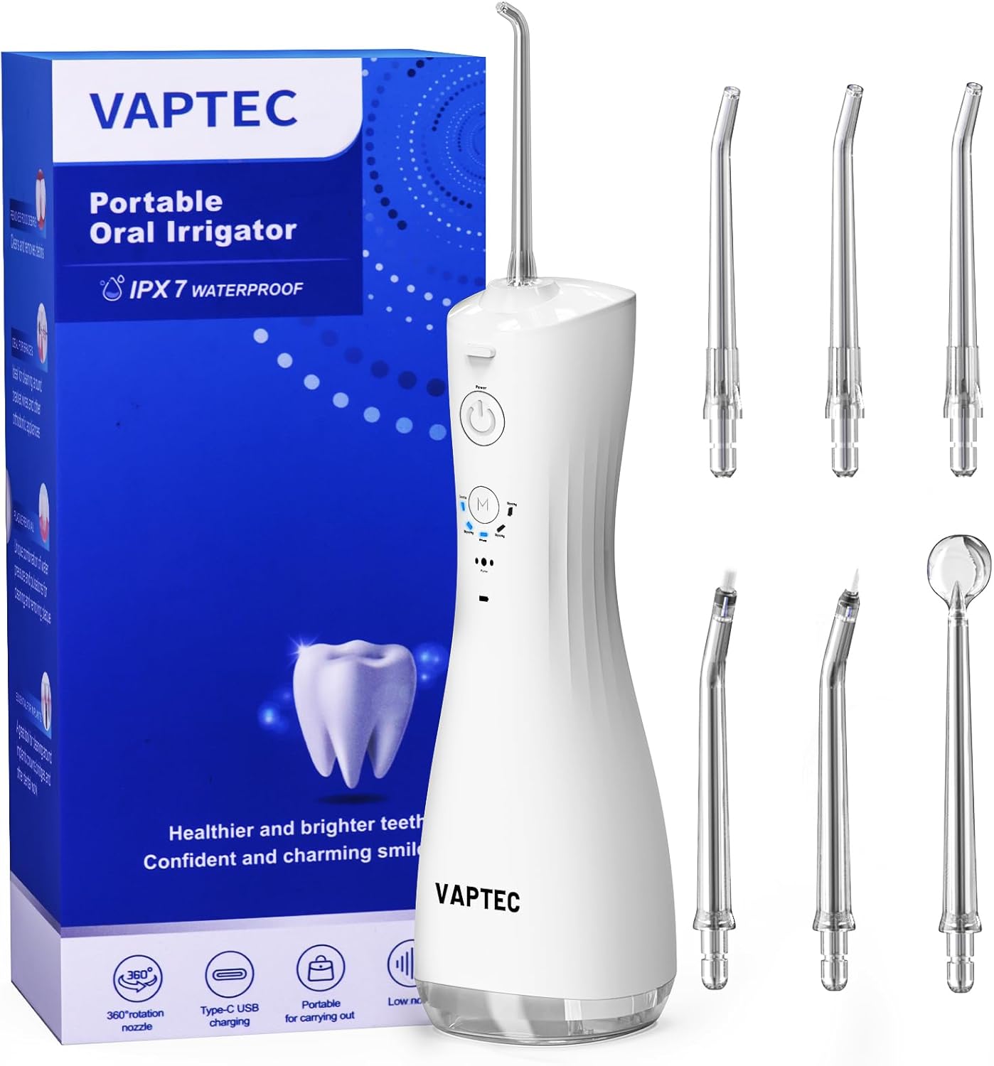 Power Water Flossers for Teeth Cleaning and Flossing, Water Dental Flosser Teeth Pick - Cordless Portable 6 Modes Oral Irrigator Dental, Rechargeable Travel Irrigation Cleaner IPX7 Waterproof (White)