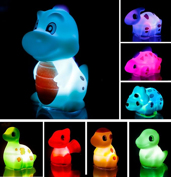8Pack Dinosaur Light up Bath Toy Set, Flashing Color Changing Light in Water, Floating Dino Bathtub Bathroom Tub Pool ShowerToy for Baby Infant Kid Toddler Christmas