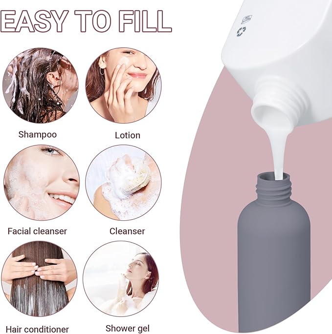 Travel Shampoo Bottle, Empty Plastic Squeeze Bottles 8.8oz with Flip Cap, Lotion Container for Toiletries Travel Size Shampoo and Conditioner