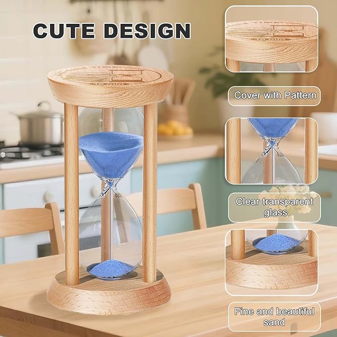 SuLiao Wooden Sand Timer 10 Minute Hourglass, Wood Blue Sand Clock, Small Watch 10 Min Timer, Hour Glass Sandglass for Home, Reloj De Arena, Office, Decorative, Game, Classroom