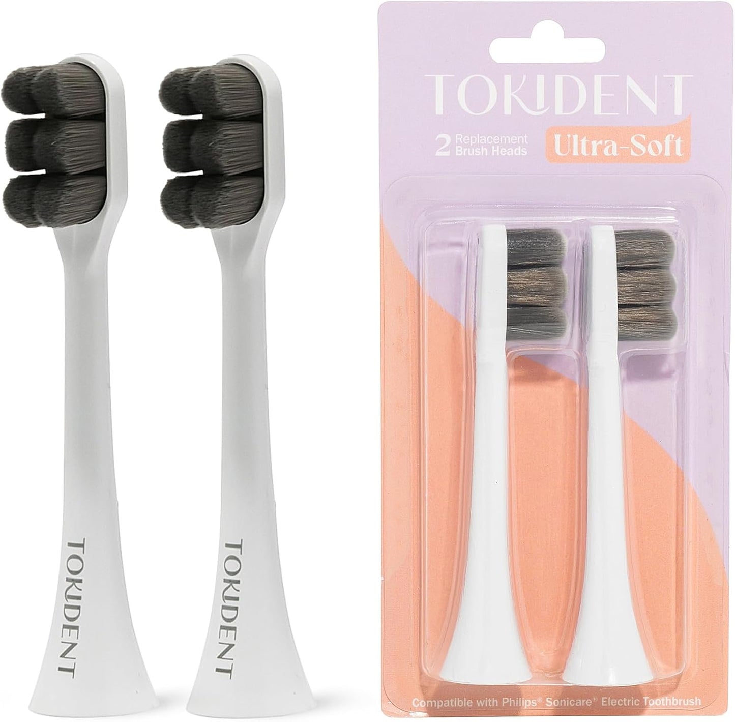 Replacement Brush Heads for Philips Sonicare Electric Brush - Ultra Soft Toothbrush Heads for Sensitive Teeth & Gums - Replacement Head with 10,000 Wave Cut Nano Bristles - 2 Pack - Charcoal Black