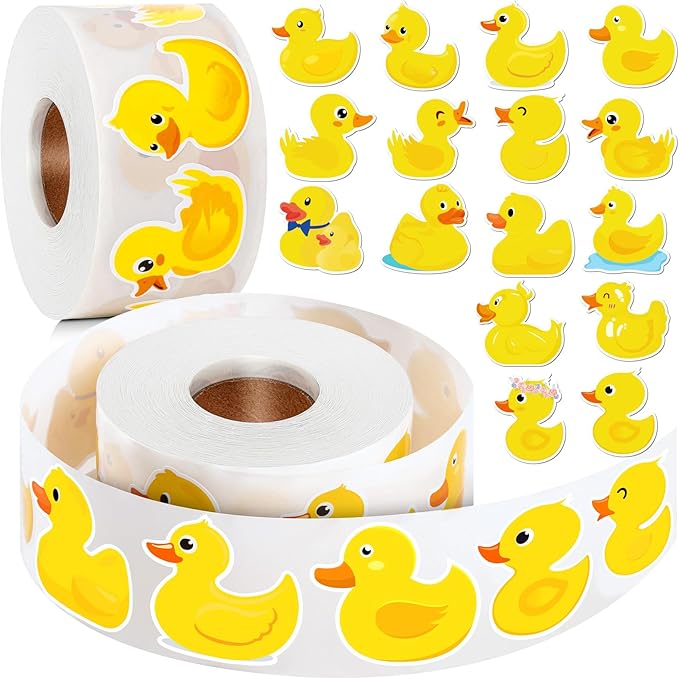1200 Pcs Duck Stickers Cute Rubber Yellow Ducks Roll Stickers Present for Duck Birthday Meeting Favor Water Bottles Notebook Decorations