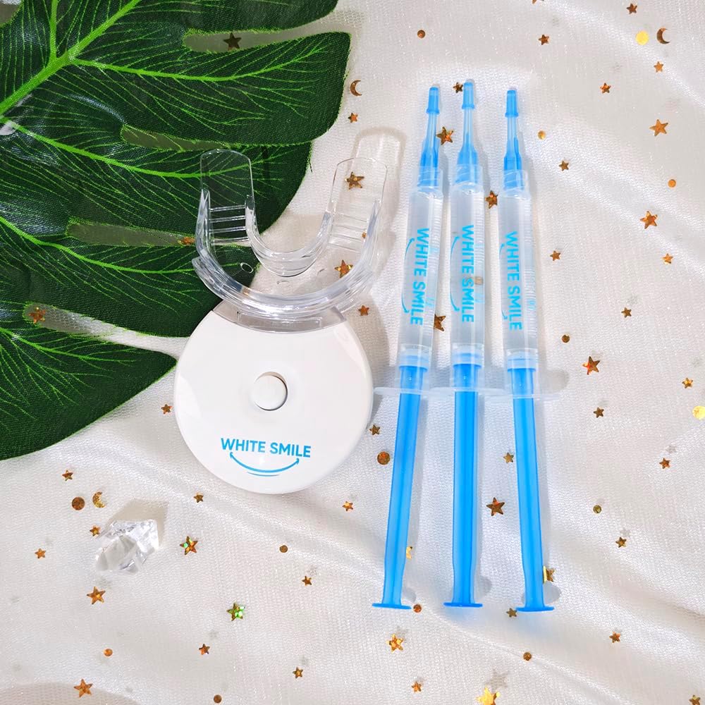 WHITE SMILE Teeth Whitening Kit, LED Light System, 35% Carbamide Peroxide 3 Gel Syringes, 10-Minute Treatment, Non-Sensitive Formula