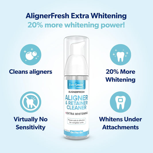 EverSmile AlignerFresh Extra Whitening Foam – Cleaner Compatible w/Invisalign and All Clear Aligners and Retainers – Eliminates Bacteria, Whitens Teeth, Fights Bad Breath – 50ml (4 Pack)