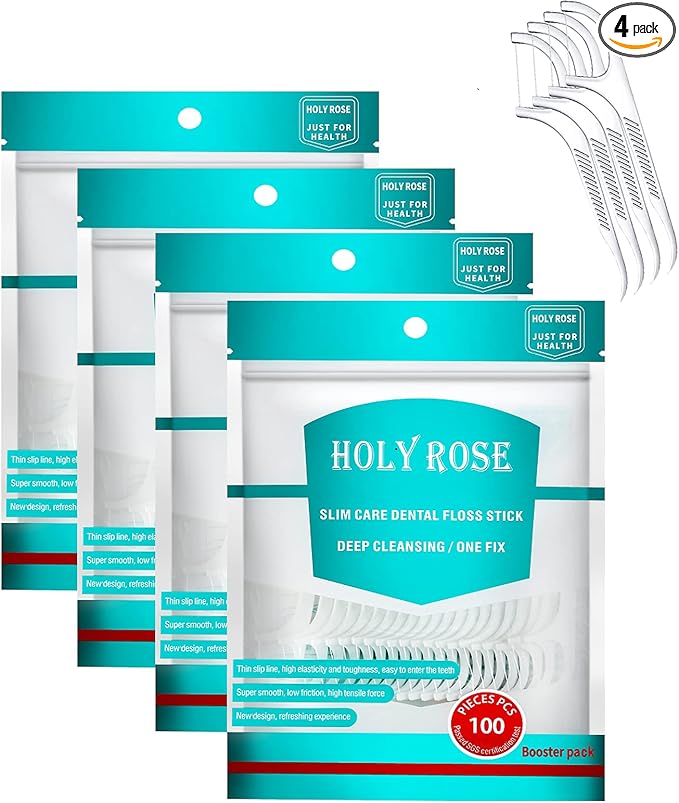 Dental Floss Picks 400 pcs,Holy Rose Refill Bagged Flossers, Ultra Fine Adult Floss Sticks, Odorless Floss Toothpicks for Cleaning Tooth