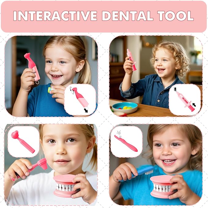 Dentist Play Set for Girls 3-5 - Doctor Kit Toy Gifts for 3 4 Year Old Toddler Girls, Pretend Play Montessori Toys Teeth and Dental Playset Medical Kits for Boys Kids 3 4 5 6 7 8 Pink