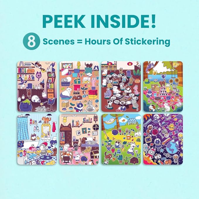 Land of Cats Sticker + Coloring Book (300+ Cat Stickers for Kids & 8 Scenes) by Cupkin, Side by Side Activity Book Design, Cat Sticker Books Kids Ages 4-8, Also Great for Older Boys & Girls