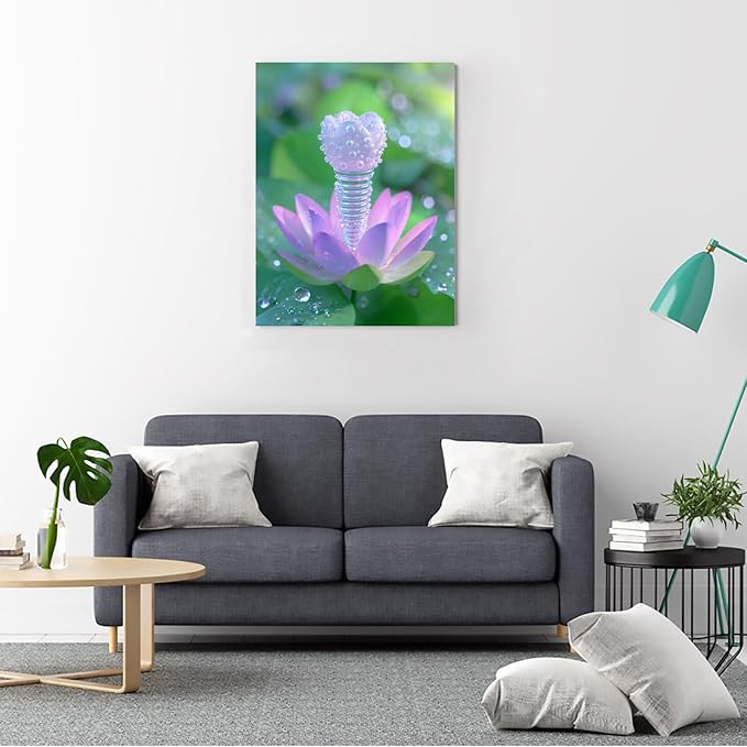 Teeth Anatomy Watercolor Print,Lotus Blossom Dental Art with Water Droplets,Soothing Decor for Clinics,Home Offices,or Dental Schools,Educational Wall Art 8x12inch Ready to Hang