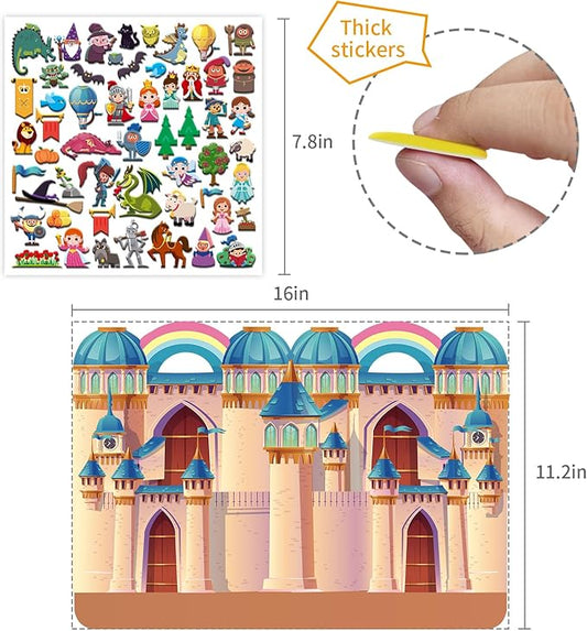 Dress Up Sticker Books for Girls Ages 2-4 4-8, Reusable Puffy 3D Sticker Books for Toddlers 2-4 Years, Include Princess Mermaid Fairy and Fashion Girl,Activity Book for Toddlers 1-3