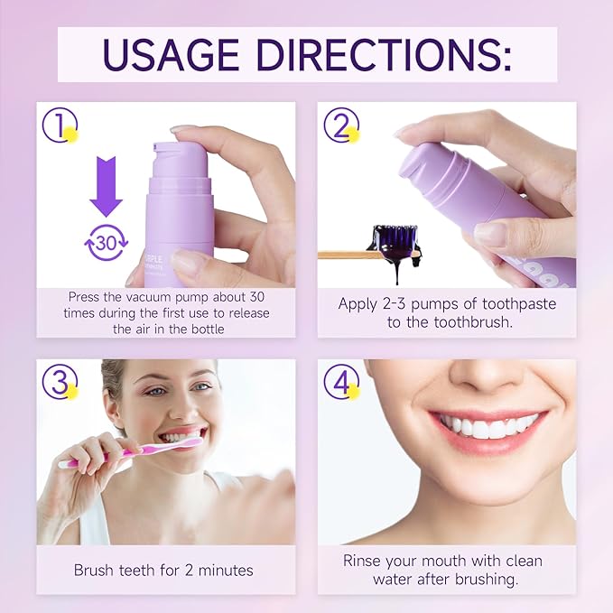 Purple Teeth Whitening - Purple Toothpaste for Teeth Whitening V34 Color Corrector Purple Toothpaste Grape & Mint Flavor for Tooth Stain Removal