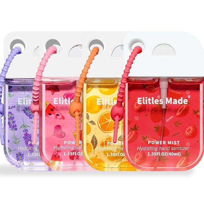 Hand Sanitizer Spray, 4Pack Spray Hand Sanitizer Travel Size With Cute Keychain, Scented Power Mist Hydrating for Kids Christmas Gifts,1.35FL.OZ (Watermelon,Citrus,Strawberry,Lavender