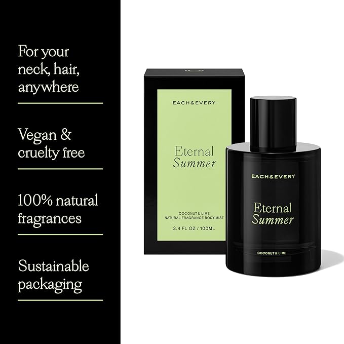 Each & Every Hair and Body Mist for Women and Men - 100% Natural Fragrance Body Spray for Women - Vegan & Cruelty-Free - Eternal Summer Scent (Coconut & Lime)