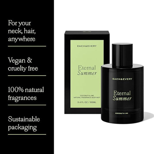 Each & Every Hair and Body Mist for Women and Men - 100% Natural Fragrance Body Spray for Women - Vegan & Cruelty-Free - Eternal Summer Scent (Coconut & Lime)