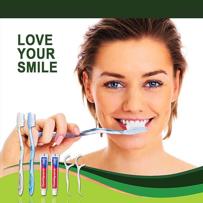 30 pcs Disposable Toothbrushes with Toothpaste Floss Individually Wrapped, 2 Color Disposable Toothbrush, 10g Toothpaste, Dental Floss Pick, Bulk Toothbrush Kit for Homeless,Airbnb,Hotel,Guest