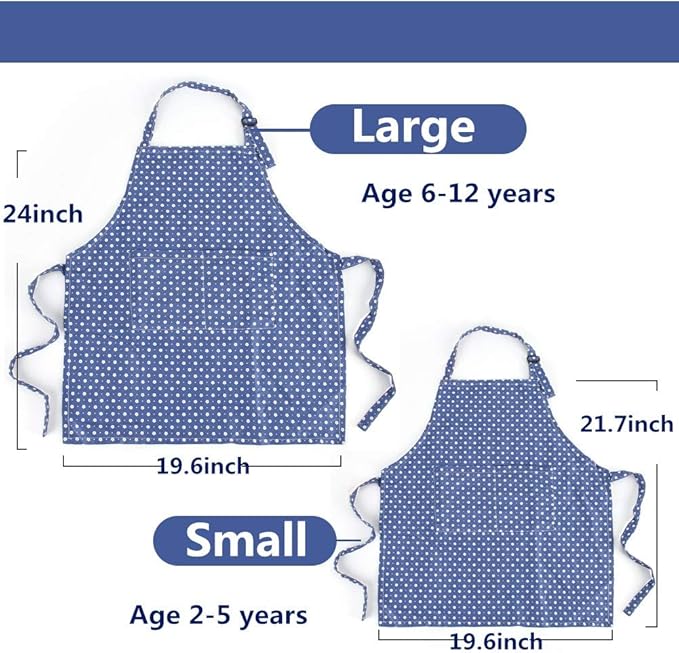 Kids Apron and Chef Hat Set, Adjustable Cotton Child Aprons with 2 Pockets Cute Girls Boys Kitchen Bib Aprons for Cooking Baking Painting