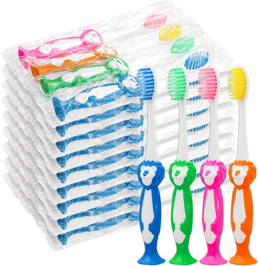 Disposable Toddler Toothbrushes Pack of 40, Manual Suction Cup Bulk Kids Toothbrushes Individually Wrapped Animal Toothbrush for Home, School, Camp, Daycare, Travel