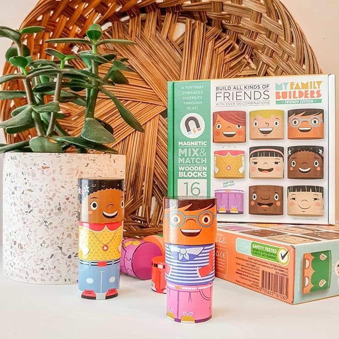 16-Piece Multiracial Magnetic Friends Play Set – Wooden Diversity Building Blocks for Kids – Multi Cultural Dolls for Creative Play & SEL Development – Ages 1+