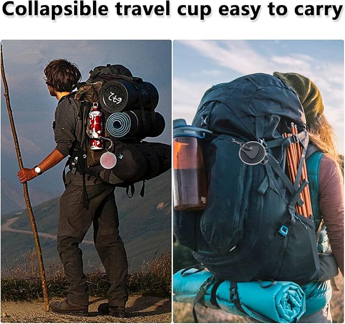 Litoexpe 4 Pack Silicone Collapsible Travel Cup Portable Folding Camping Cup Sets with Lids, Dark Gray & Pink & Navy Blue &Teal, Capacity 9.22oz (270ml)