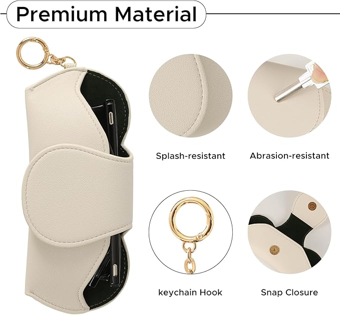 KINIVA Sunglasses Holder for Car Visor with Hanging Hook Portable Leather Glasses Storage Bag with Detachable Clips