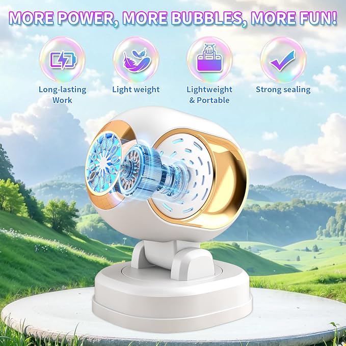 Bubble Machine, Automatic Bubble Machine for Kids Parties Toddlers, Bubble Blower Machine Bubble Maker Battery Operated, Great for Wedding Birthday - Christmas Outdoor Bubble Toy, White