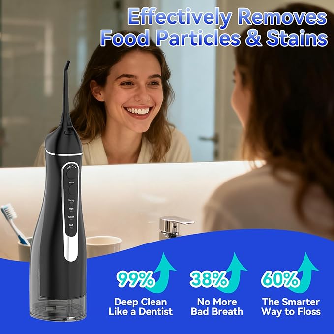 Water flossers for Teeth Pick, Portable Oral Irrigator Dental with 4 Modes 5 Jet Tips, IPX7 Rechargeable Water Tooth Flosser for Braces Sensitive Gum Care，Home Travel Use