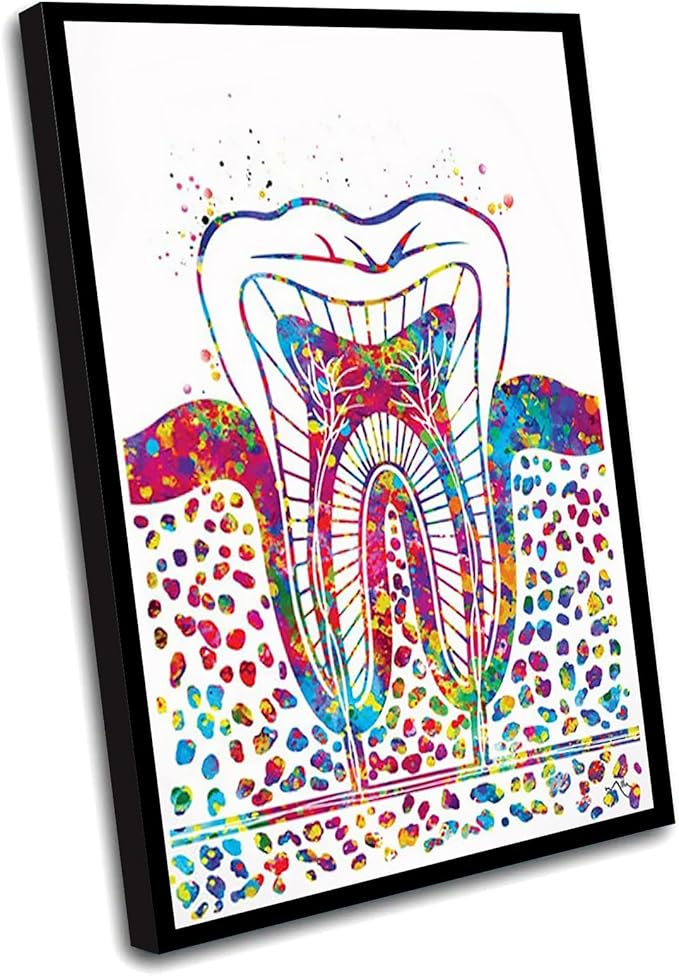 HFKSRJGW Teeth Medical Canvas Prints,Molar Tooth Watercolor Print Tooth Anatomical Art Dental Clinic Decor Art Dentistry Student Science Graduaiton Dentist Gift Doctor Art,16"x20"Framed Wall Art