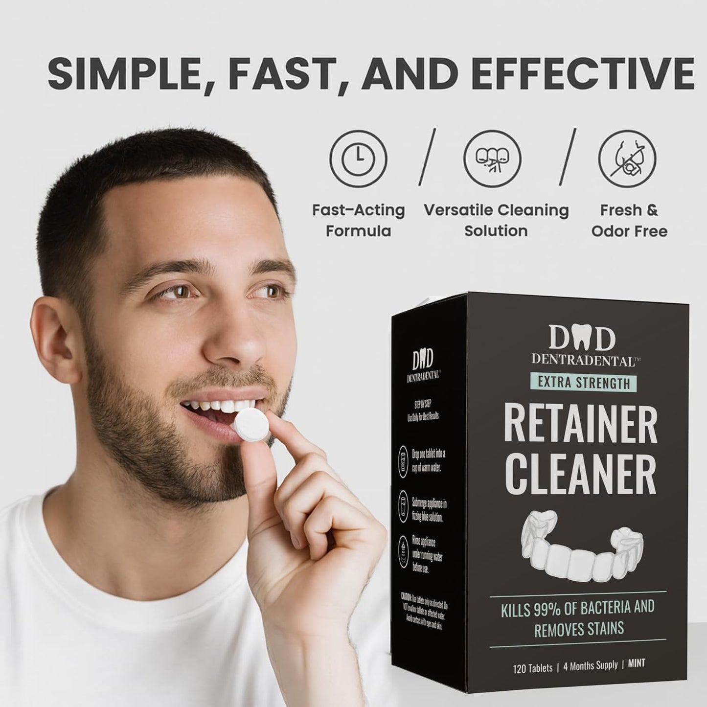 96 Count Retainer Cleaner Tablets for Aligner, Mouth Guard, Night Guard and More. Cleaning Tablets for Ultrasonic Cleaners - Fresh in 3 Minutes - 3 Month Supply - Mint