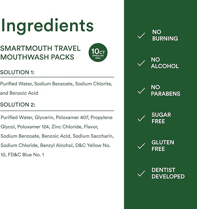 SmartMouth Original Activated Mouthwash Single Packs, Travel Mouthwash, Fresh Mint, 10 Pack