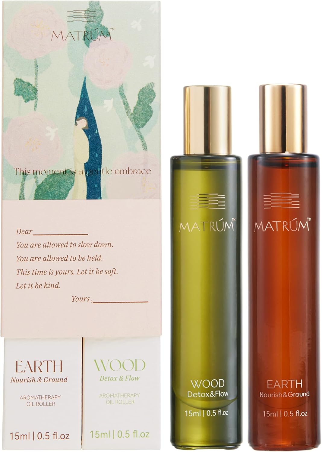 MATRUM Deep Relax & Ease Anxiety Essential Oil Roll On Set, 100% Pure Aromatherapy Oils for Stress Relief, Calming & Emotional Balance, Pet Friendly, Portable, Wood & Earth Duo, 1 Fl Oz