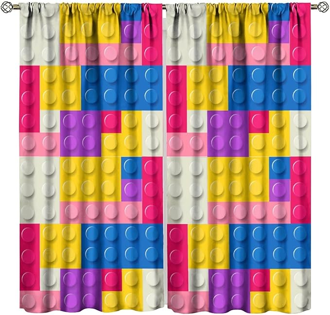 Kids Building Blocks Toy Curtains Children's Room Abstract Outline Colorful Plastic Toys Geometric Bricks Print Curtains for Boys Girls Nursery Curtains 42x45 Inches 2 Panels